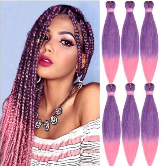 MSBELLE Braiding Pink Purple Braiding Hair 6 Pack Hair Pre stretched - Picture 1 of 8